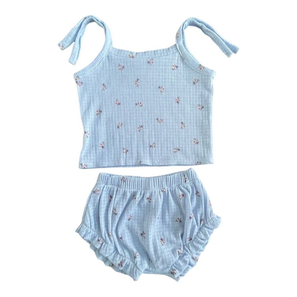 Handmade Little Lucca Love 2-Piece Waffle Knit Floral Outfit